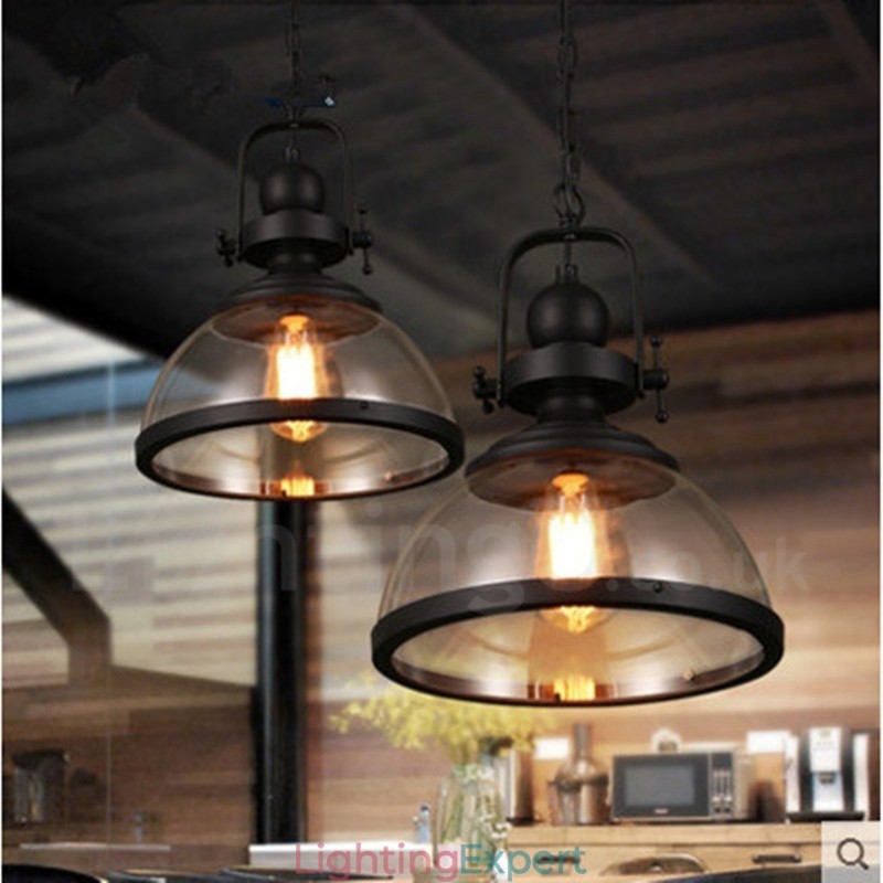 Retro 1 Light Steel Pendant Light with Glass Shade