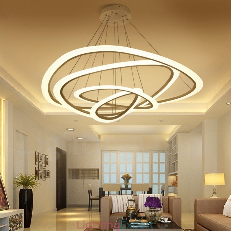 Dimmable With Remote Control Modern Contemporary 4 Light Aluminum Alloy Pendant Light with Acrylic Shade