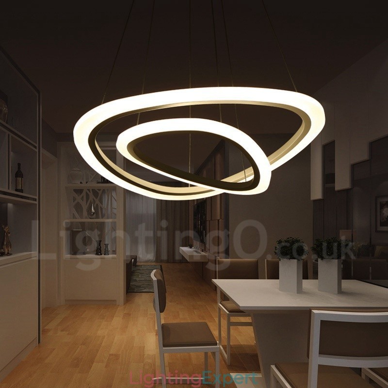 Dimmable With Remote Control Modern Contemporary 2 Rings Light Aluminum Alloy Pendant Light with Acrylic Shade
