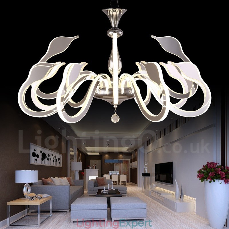 Dimmable Modern Contemporary 12 Light Steel Chandelier with Acrylic Shade