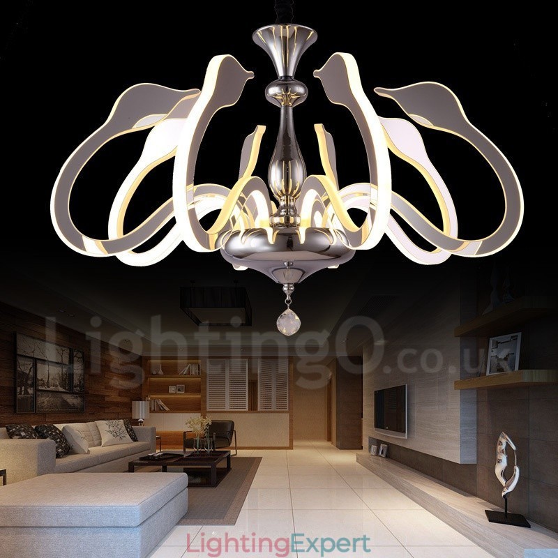 Dimmable Modern Contemporary 8 Light Steel Chandelier with Acrylic Shade