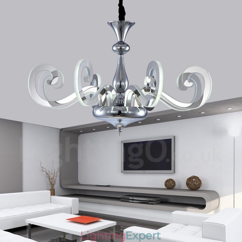 Dimmable Modern Contemporary 8 Light Steel Chandelier with Acrylic Shade