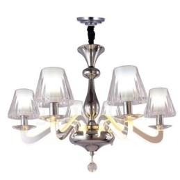 Dimmable Modern Contemporary 6 Light Steel Chandelier with Glass Shade