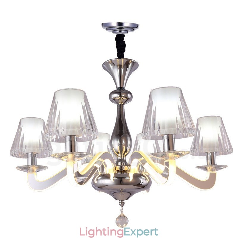 Dimmable Modern Contemporary 6 Light Steel Chandelier with Glass Shade