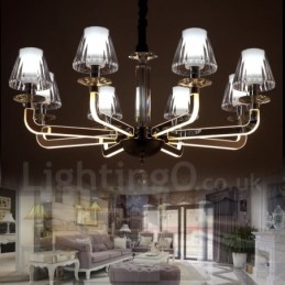 Dimmable Modern Contemporary 8 Light Crystal Chandelier with Glass Shade