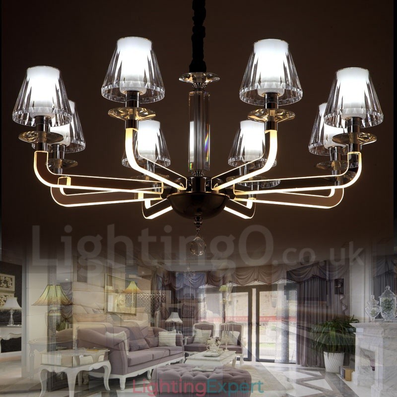 Dimmable Modern Contemporary 8 Light Crystal Chandelier with Glass Shade