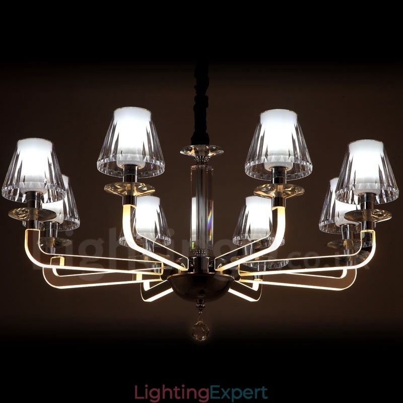 Dimmable Modern Contemporary 8 Light Crystal Chandelier with Glass Shade