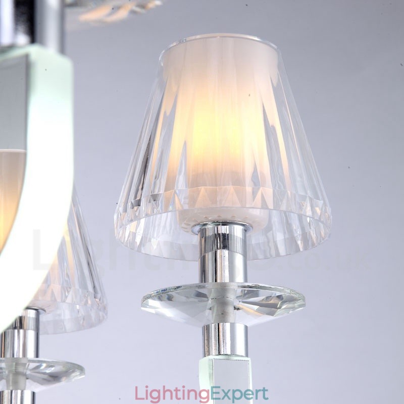 Dimmable Modern Contemporary 8 Light Crystal Chandelier with Glass Shade