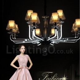 Dimmable Modern Contemporary 12 Light Crystal Chandelier with Glass Shade