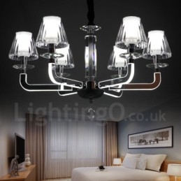 Dimmable Modern Contemporary 6 Light Crystal Chandelier with Glass Shade