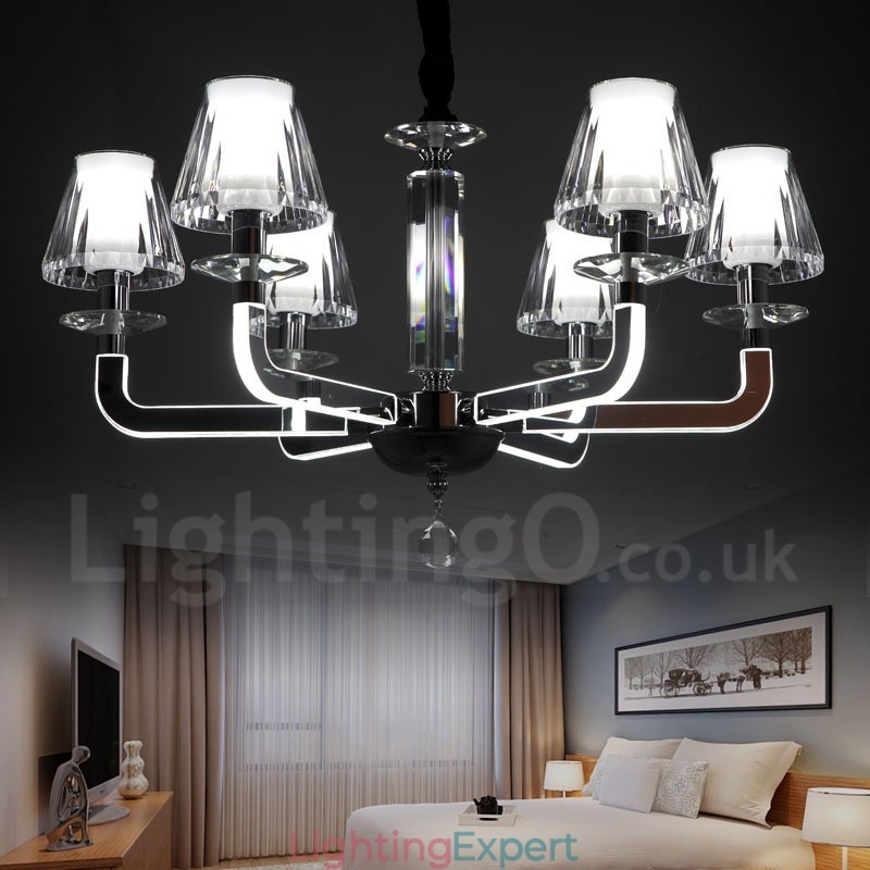 Dimmable Modern Contemporary 6 Light Crystal Chandelier with Glass Shade