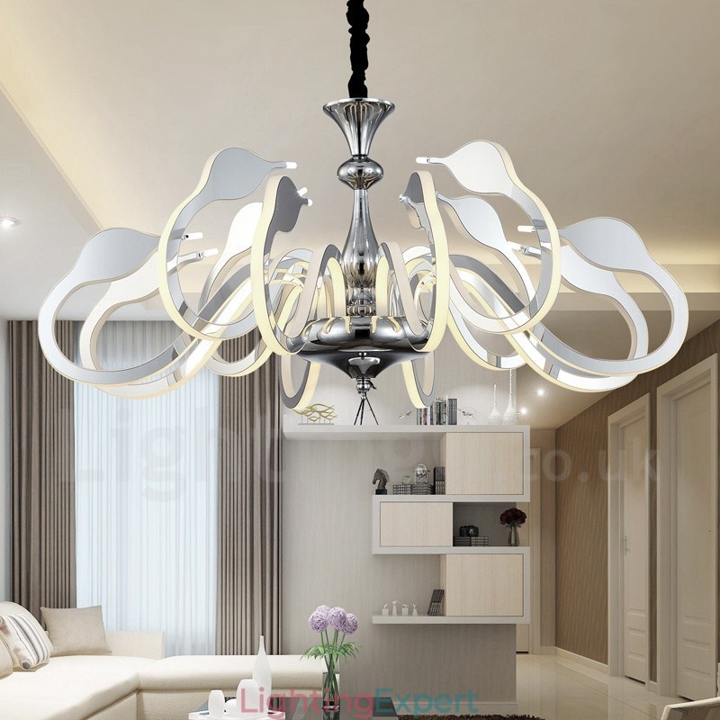 Dimmable Modern Contemporary 12 Light Steel Chandelier with Acrylic Shade
