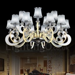 Dimmable Modern Contemporary 15 Light Steel Chandelier with Glass Shade