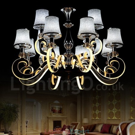 Dimmable Modern Contemporary 12 Light Steel Chandelier with Glass Shade Dimmable Modern Contemporary 12 Light Steel Chandelier with Glass Shade
