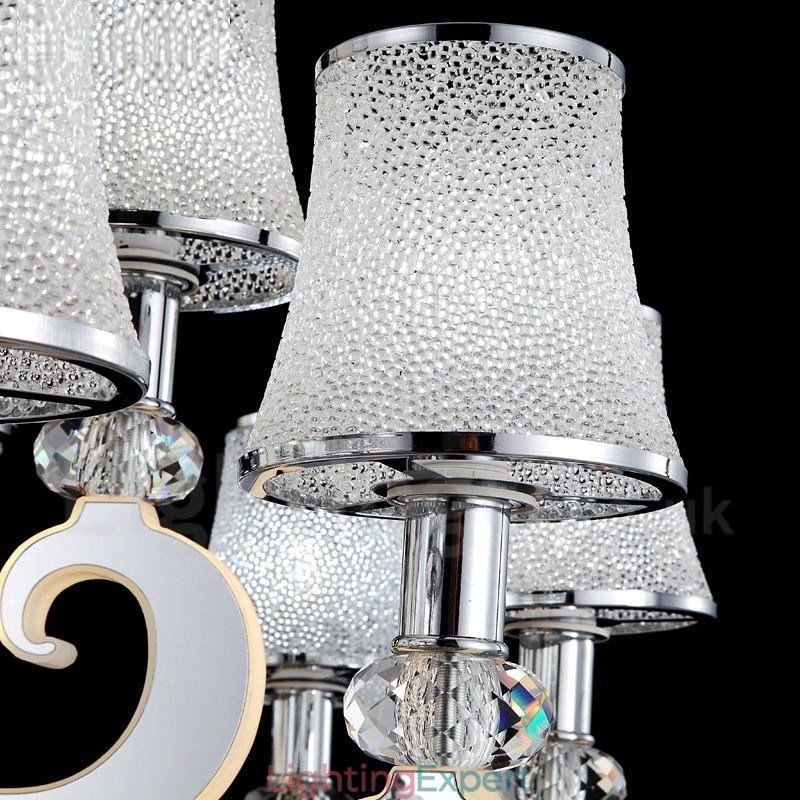 Dimmable Modern Contemporary 8 Light Steel Chandelier with Glass Shade