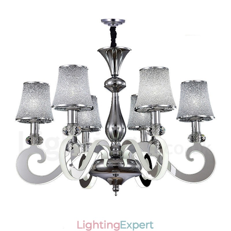 Dimmable Modern Contemporary 6 Light Steel Chandelier with Glass Shade