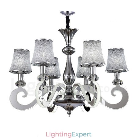 Dimmable Modern Contemporary 6 Light Steel Chandelier with Glass Shade Dimmable Modern Contemporary 6 Light Steel Chandelier with Glass Shade