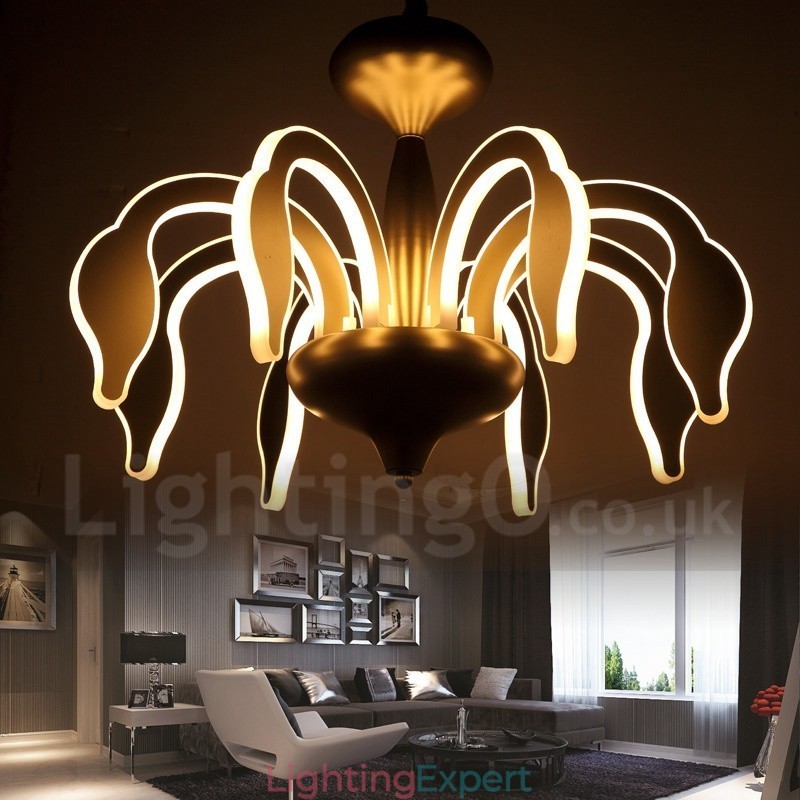 Dimmable Modern Contemporary 8 Light Steel Chandelier with Acrylic Shade