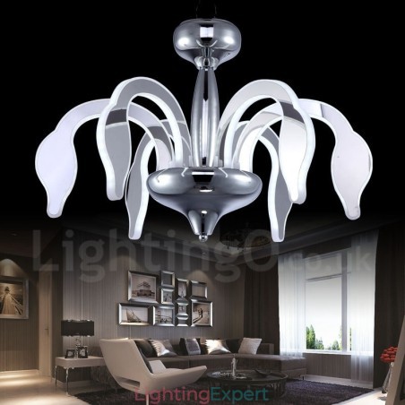 Dimmable Modern Contemporary 6 Light Steel Chandelier with Acrylic Shade