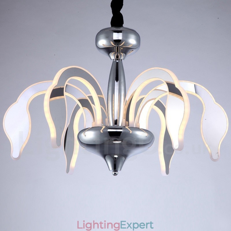 Dimmable Modern Contemporary 6 Light Steel Chandelier with Acrylic Shade