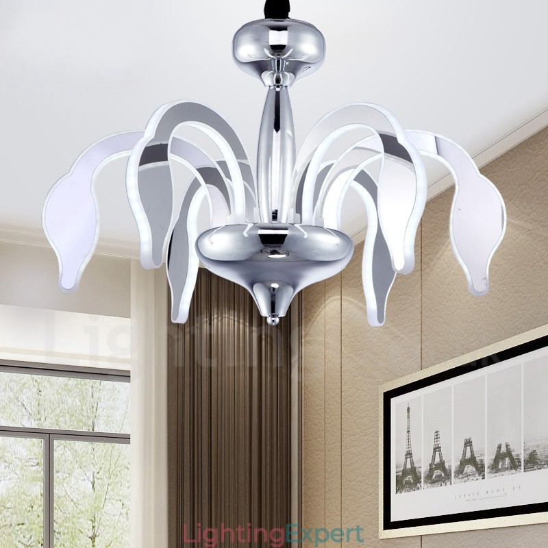 Dimmable Modern Contemporary 6 Light Steel Chandelier with Acrylic Shade
