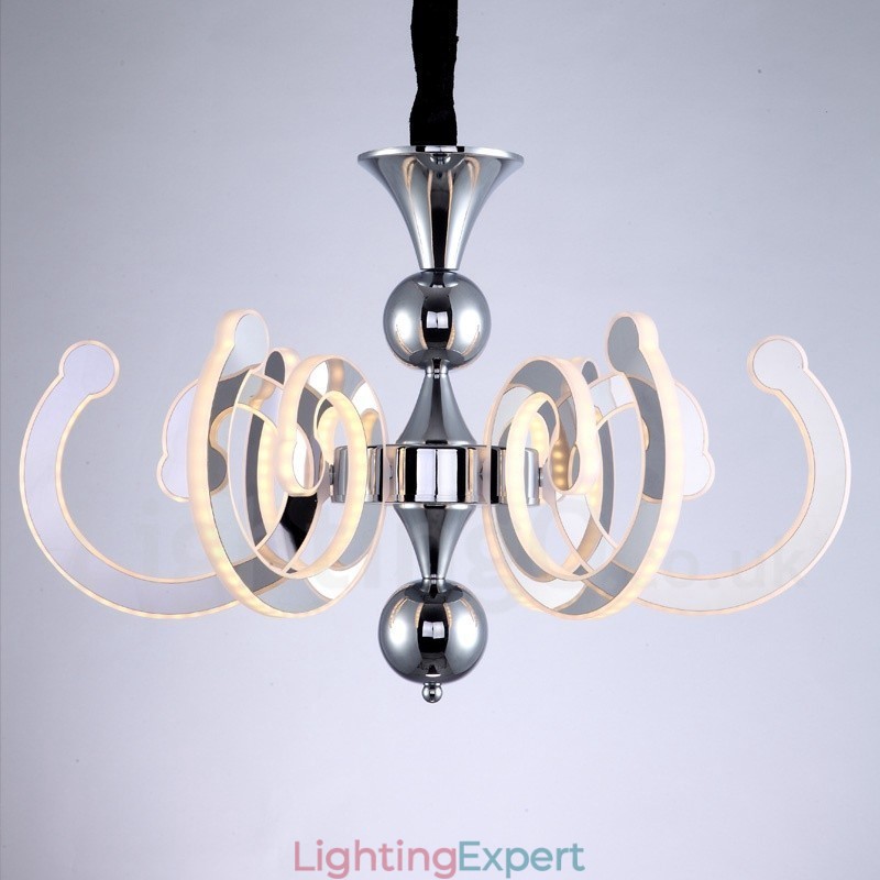 Dimmable Modern Contemporary 6 Light Steel Chandelier with Acrylic Shade