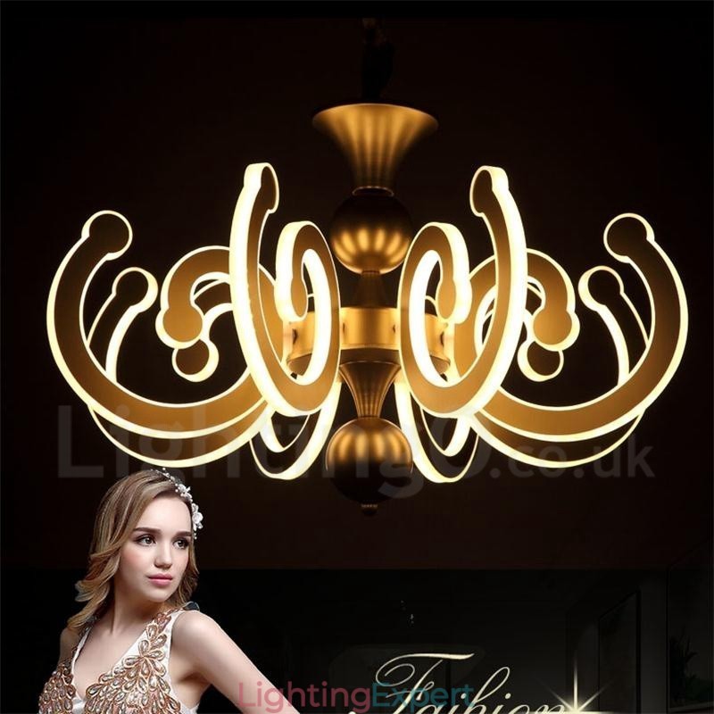 Dimmable Modern Contemporary 8 Light Steel Chandelier with Acrylic Shade