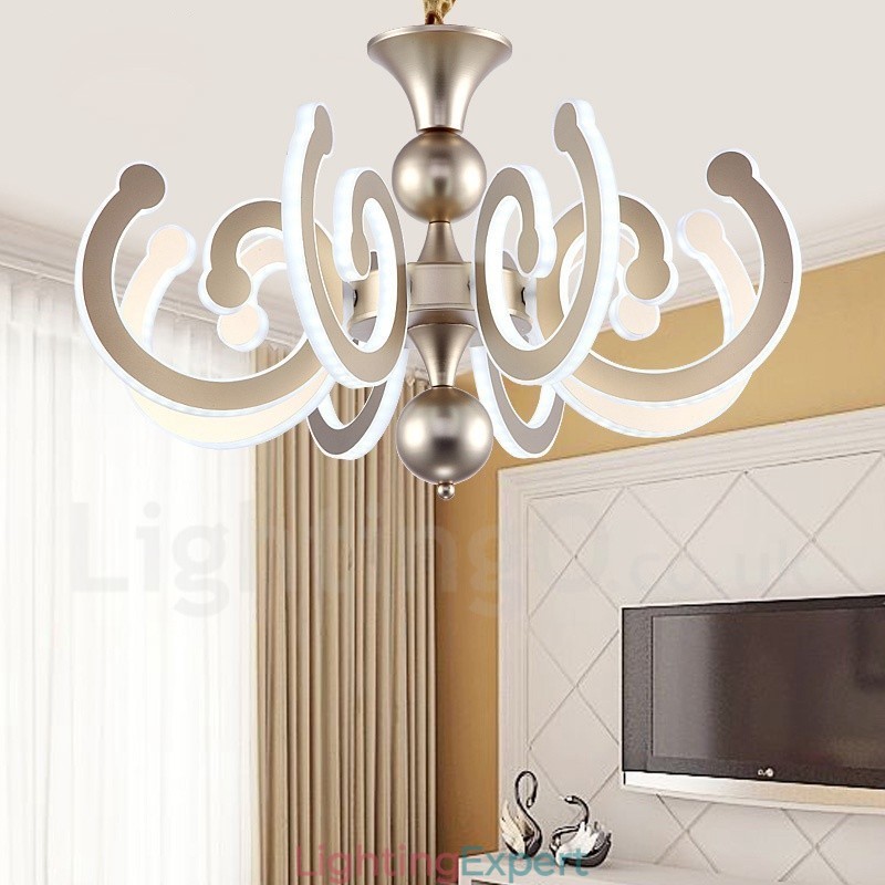 Dimmable Modern Contemporary 8 Light Steel Chandelier with Acrylic Shade
