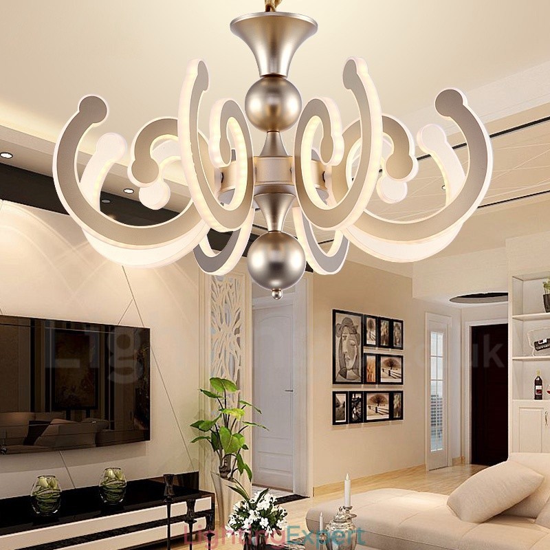 Dimmable Modern Contemporary 8 Light Steel Chandelier with Acrylic Shade