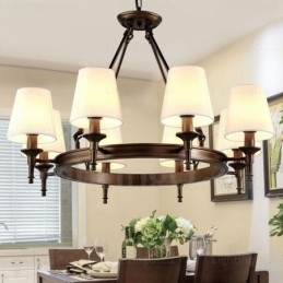 8 Light Nordic Country Rustic Pendant Light with Fabric Shade
