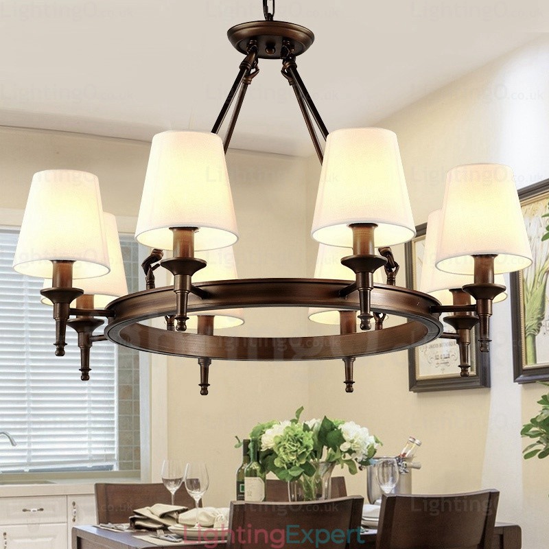 8 Light Nordic Country Rustic Pendant Light with Fabric Shade