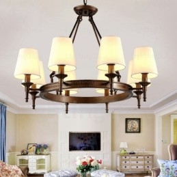 8 Light Nordic Country Rustic Pendant Light with Fabric Shade