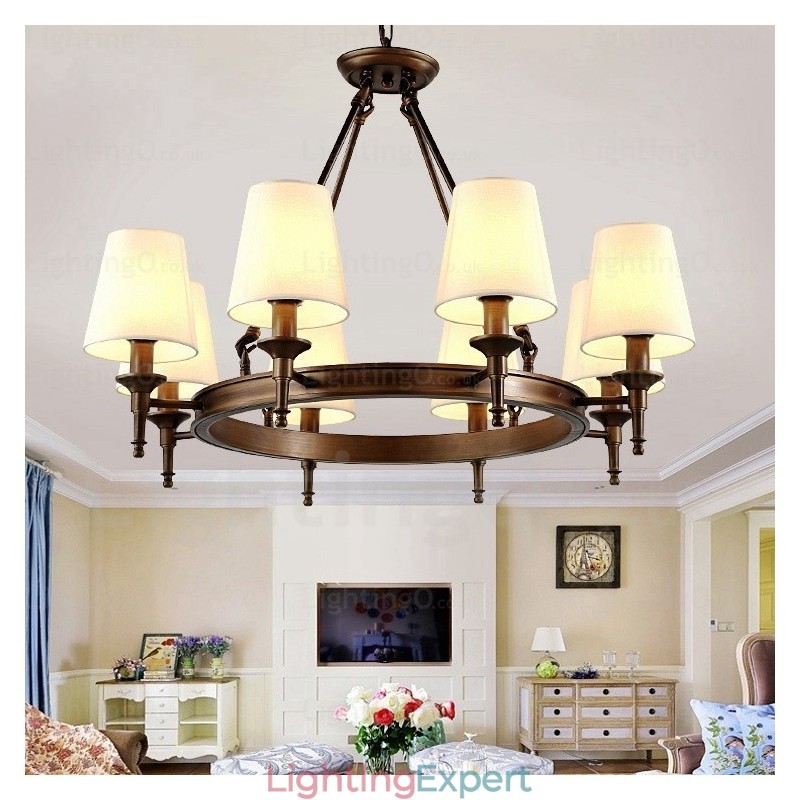 8 Light Nordic Country Rustic Pendant Light with Fabric Shade