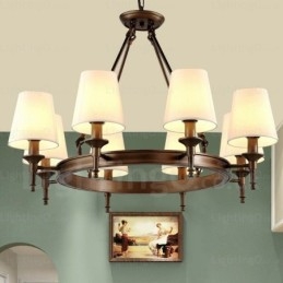 8 Light Nordic Country Rustic Pendant Light with Fabric Shade