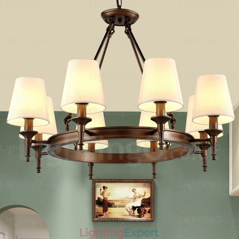 8 Light Nordic Country Rustic Pendant Light with Fabric Shade