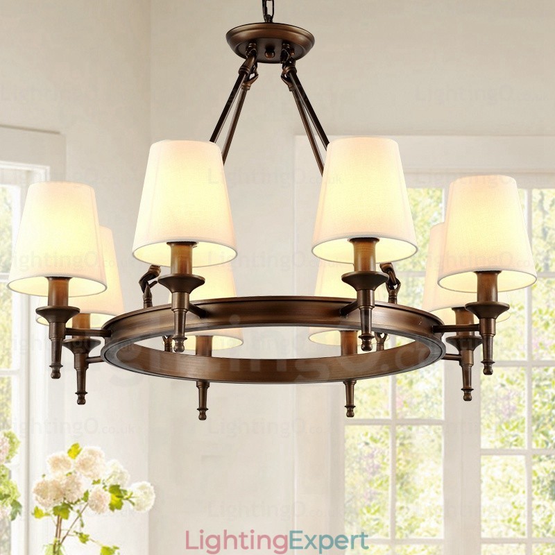 8 Light Nordic Country Rustic Pendant Light with Fabric Shade