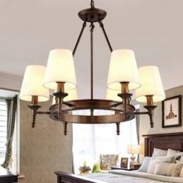 6 Light Nordic Country Rustic Pendant Light with Fabric Shade