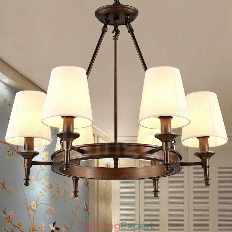 6 Light Nordic Country Rustic Pendant Light with Fabric Shade