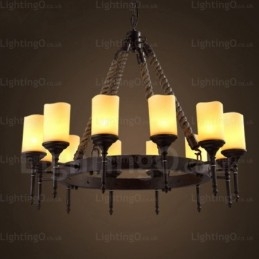 12 Light Country Rustic Vintage Retro Pendant Light with Glass Shade