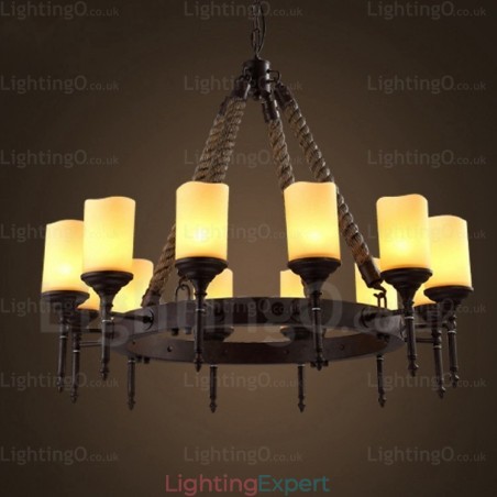 12 Light Country Rustic Vintage Retro Pendant Light with Glass Shade
