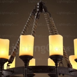 12 Light Country Rustic Vintage Retro Pendant Light with Glass Shade