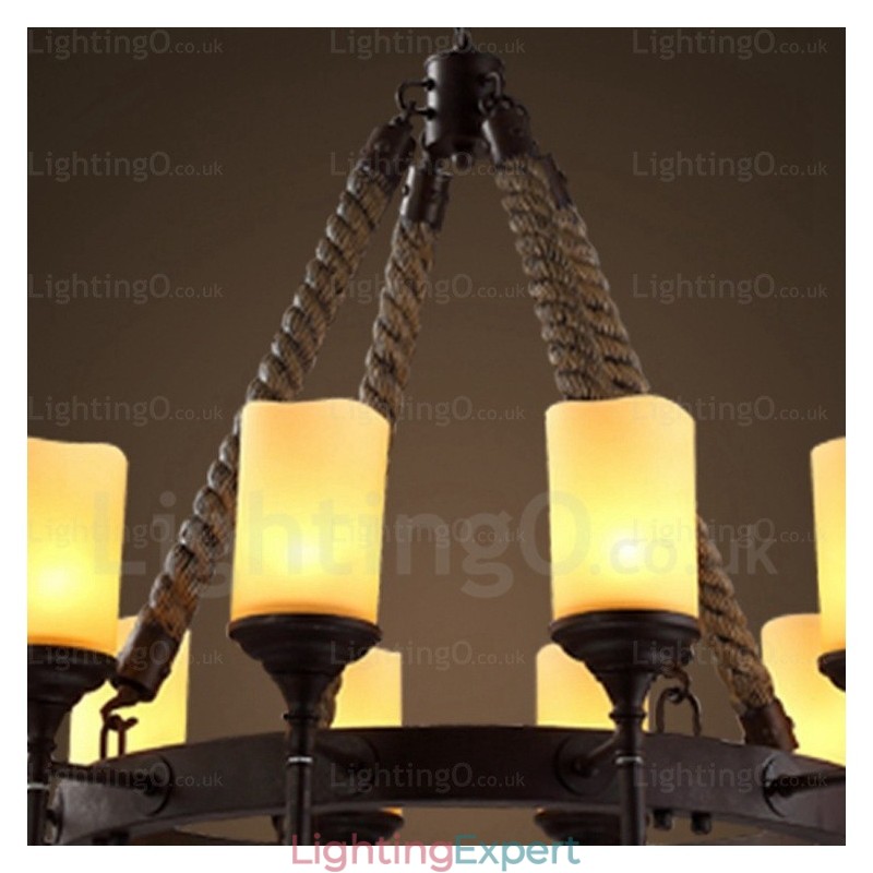 12 Light Country Rustic Vintage Retro Pendant Light with Glass Shade