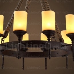 12 Light Country Rustic Vintage Retro Pendant Light with Glass Shade