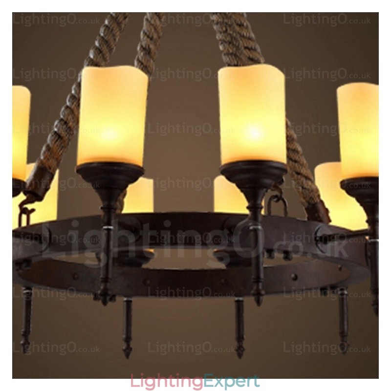 12 Light Country Rustic Vintage Retro Pendant Light with Glass Shade