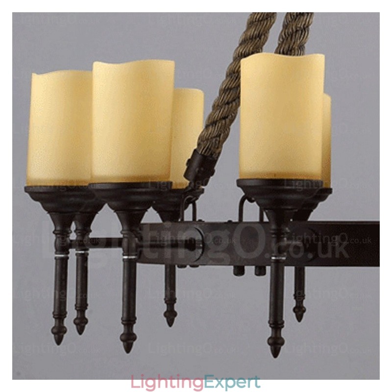 12 Light Country Rustic Vintage Retro Pendant Light with Glass Shade