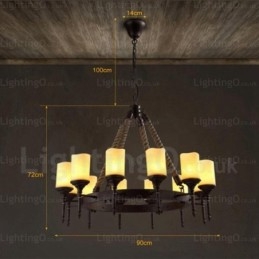 12 Light Country Rustic Vintage Retro Pendant Light with Glass Shade