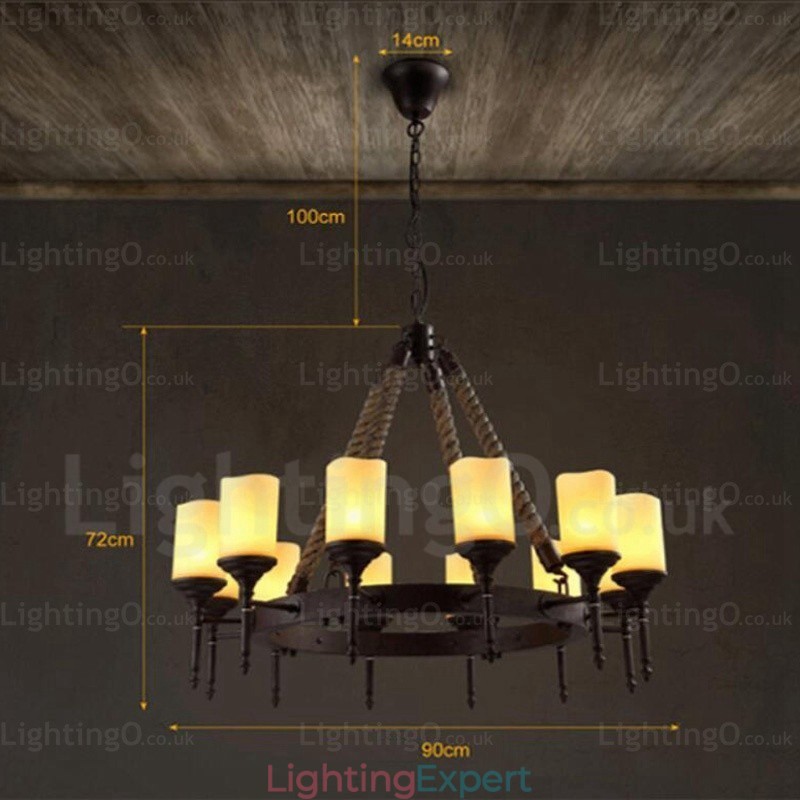 12 Light Country Rustic Vintage Retro Pendant Light with Glass Shade