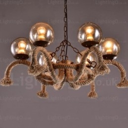 6 Light Vintage Retro Pendant Light with Glass Shade