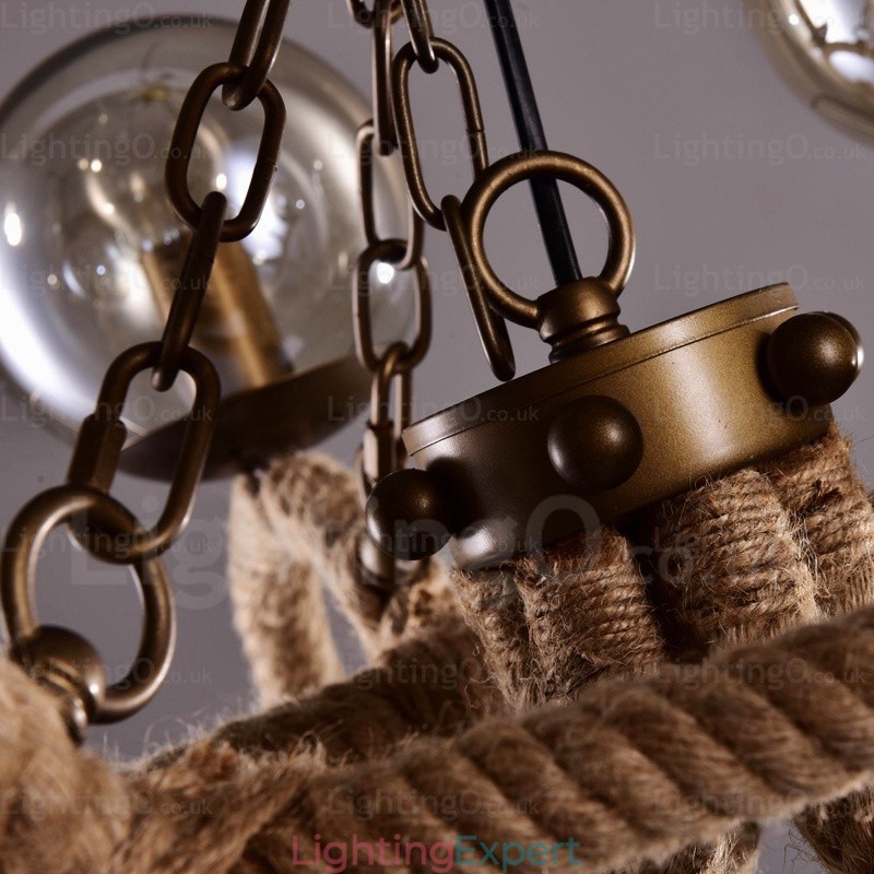 6 Light Vintage Retro Pendant Light with Glass Shade