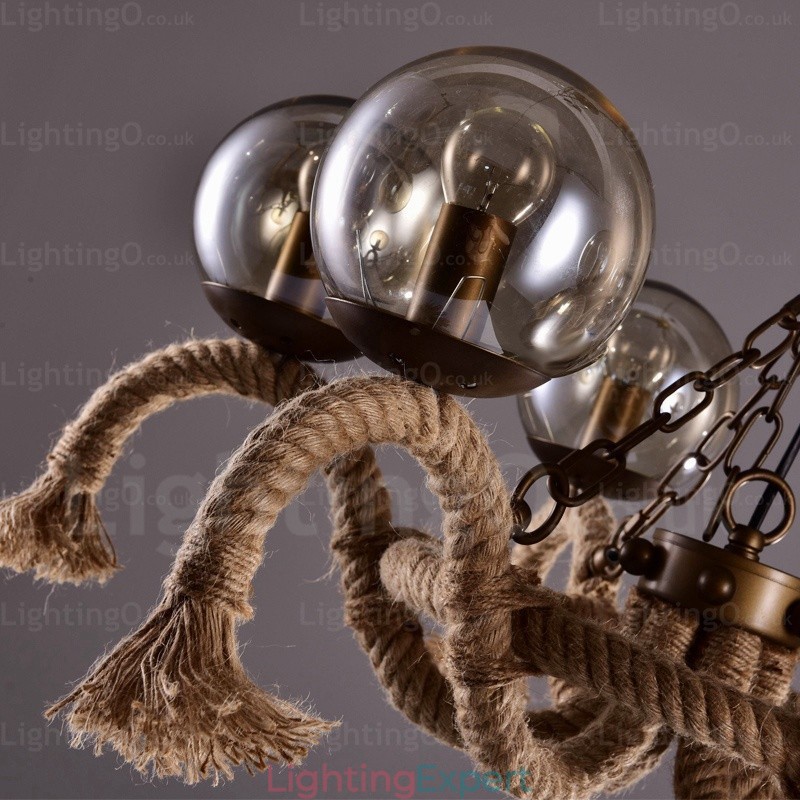 6 Light Vintage Retro Pendant Light with Glass Shade